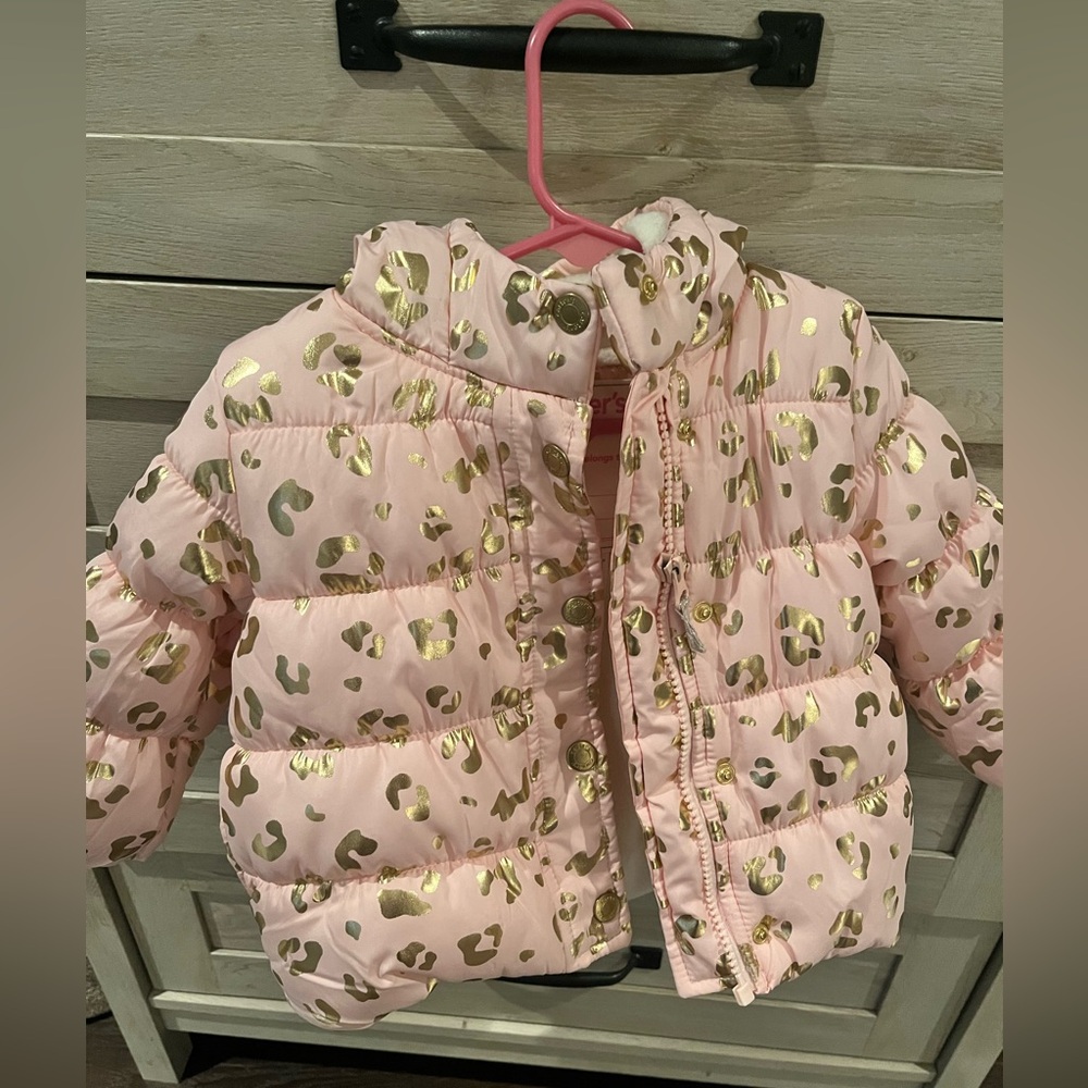 Carter's Pink and Gold Snowsuit Set 12month - Picture 3 of 8
